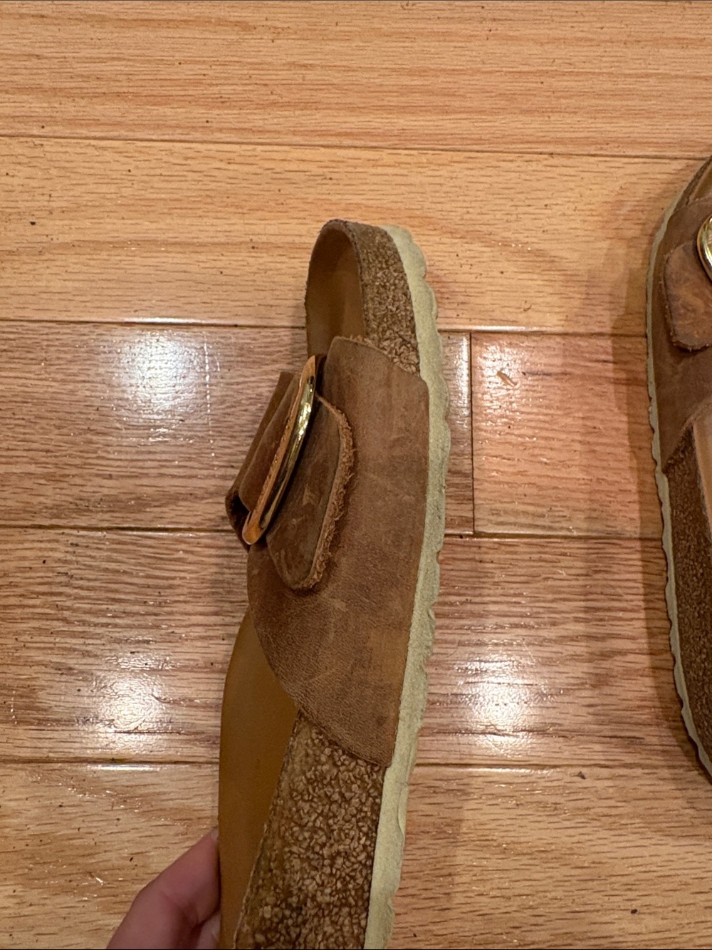 Birkenstock Women’s Brown Suede Single-Buckle Slide Sandals - Picture 4 of 8